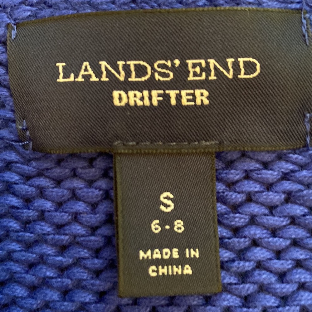 Lands’ End Drifter Royal Blue S Fisherman  Coastal Nautical Cable Knit Sweater - Picture 7 of 8